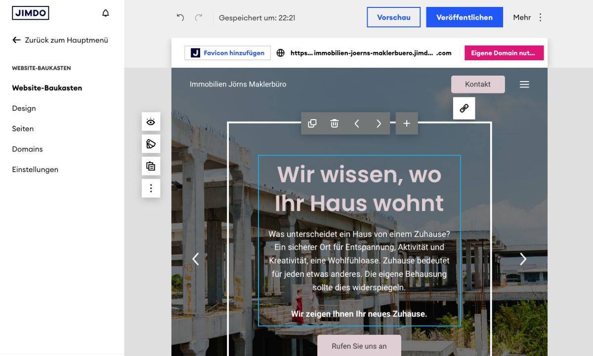 Beispiel Jimdo Homepage Baukasten