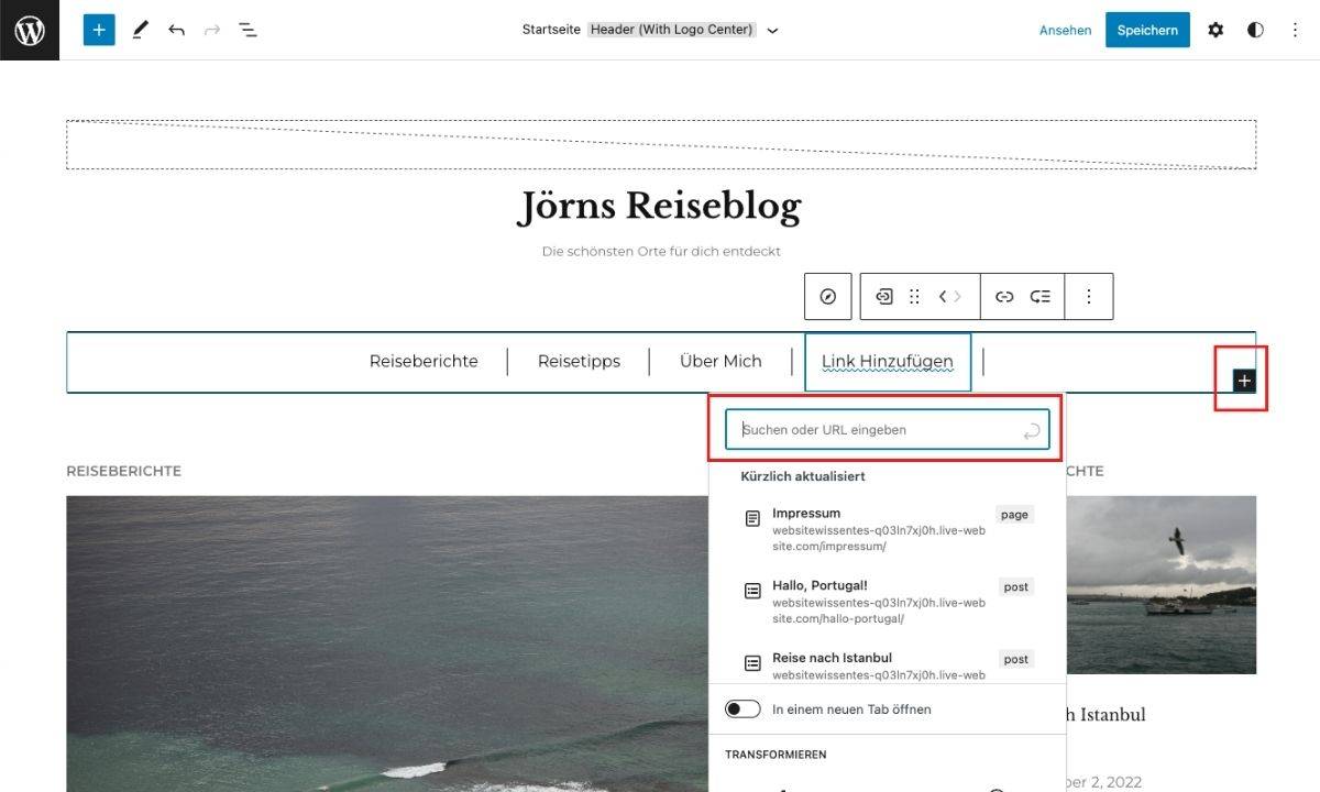 Blog verlinken Hauptnavigation