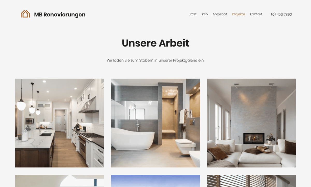 Projektbereich einer Handwerker-Website