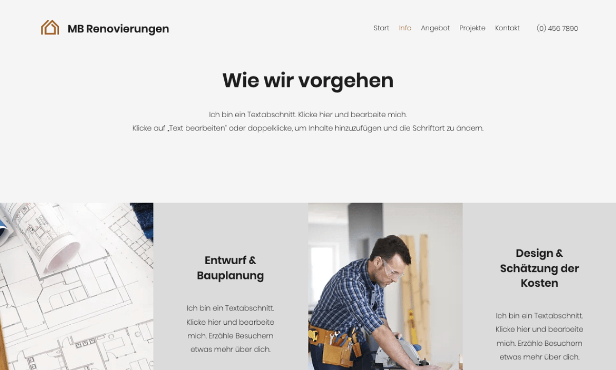 Über Uns Bereich einer Handwerker-Website