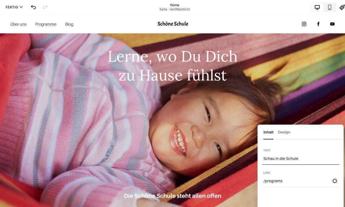 Squarespace Vorlage Schulhomepage