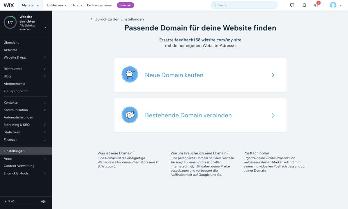 WIX Domain kaufen Screenshot