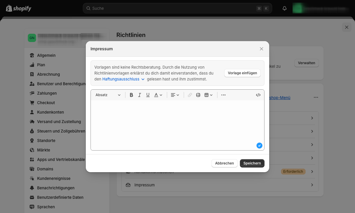 Shopify Impressum 2