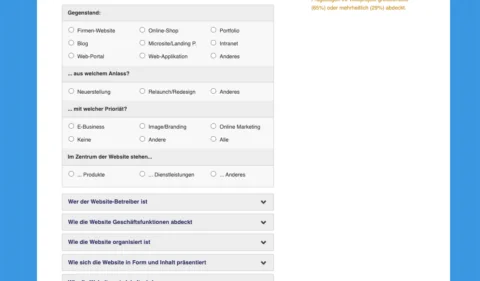 Webkalkulator Fragebogen